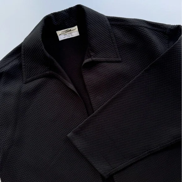 Vintage Zoran Textured Black Cotton Minimalist Boxy Open Blazer Jacket O/ S M L
